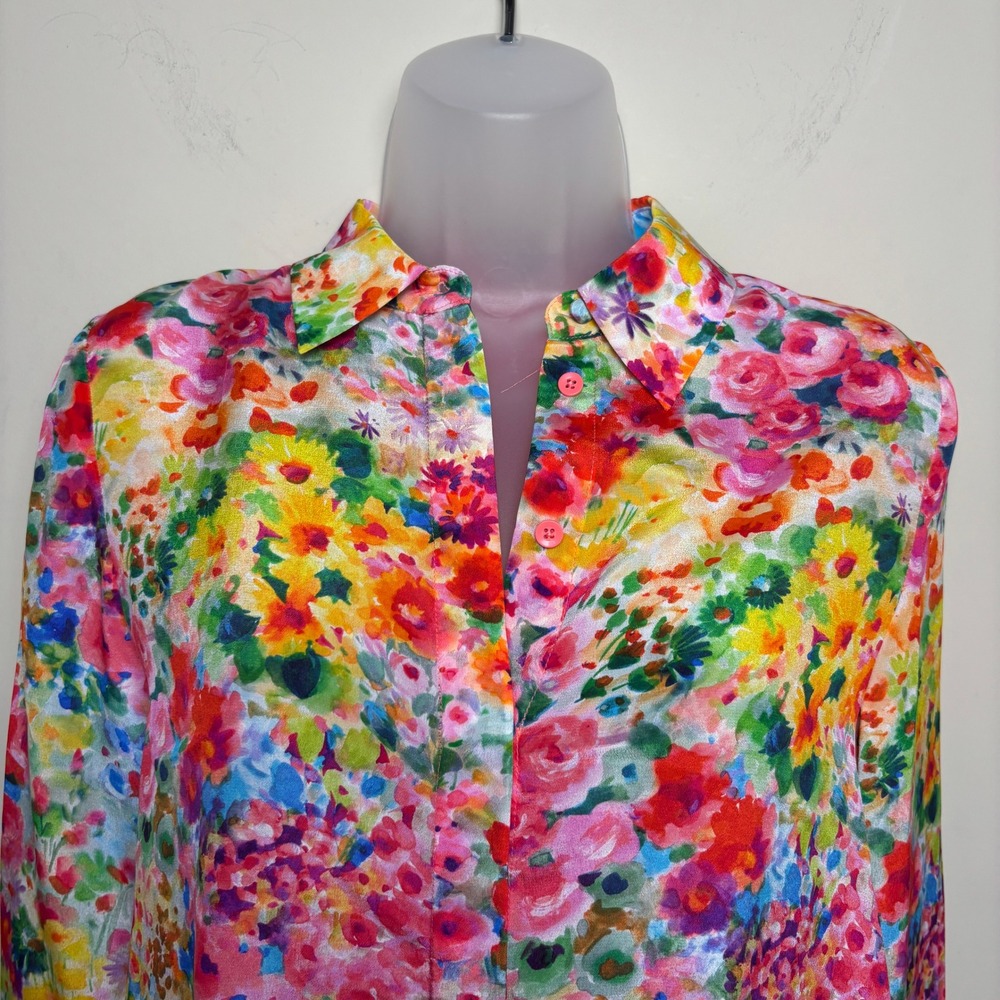 Alice Olivia Multicolor Silk Garden Floral Long Sleeve Button Up Shirt Womens XS - Picture 2 of 9